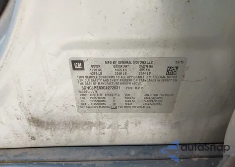 2016 Chevrolet Trax Lt z USA, uszkodzony, nr VIN 3GNCJPSB3GL272631